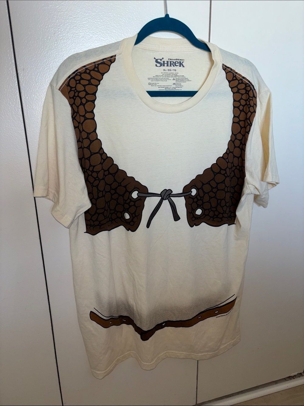 Shrek Halloween Costume Cream T-Shirt with Brown Print